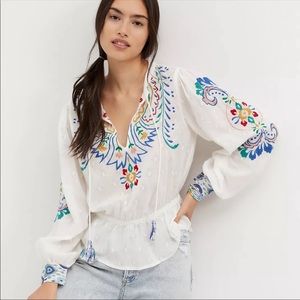 NWT Anthropologie Forever That Girl Embroidered White Floral Blouse